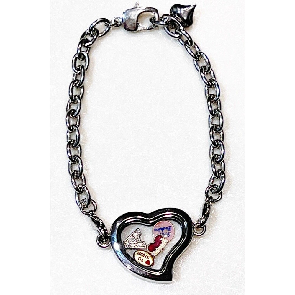 Heart Bracelet with Floating Charms Glass Memory Locket Silver Tone Friends Shop